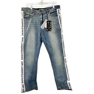 Karl Lagerfeld Blue Jeans with Logo Side Stripes
